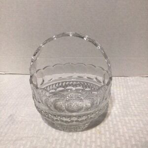 LARGE Cut‎ Glass Easter Egg Basket Flowers Pin Wheels Thick Heavy Glass